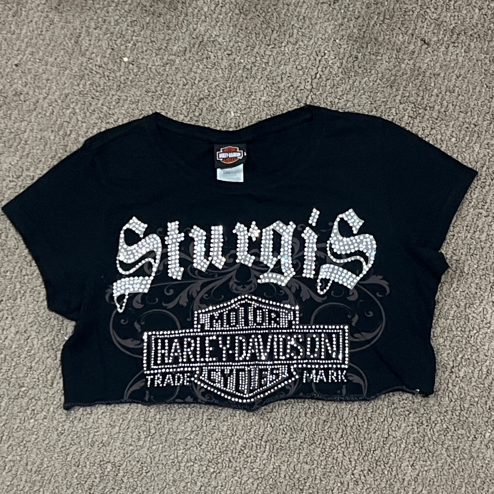 harley davidson bedazzled crop tee